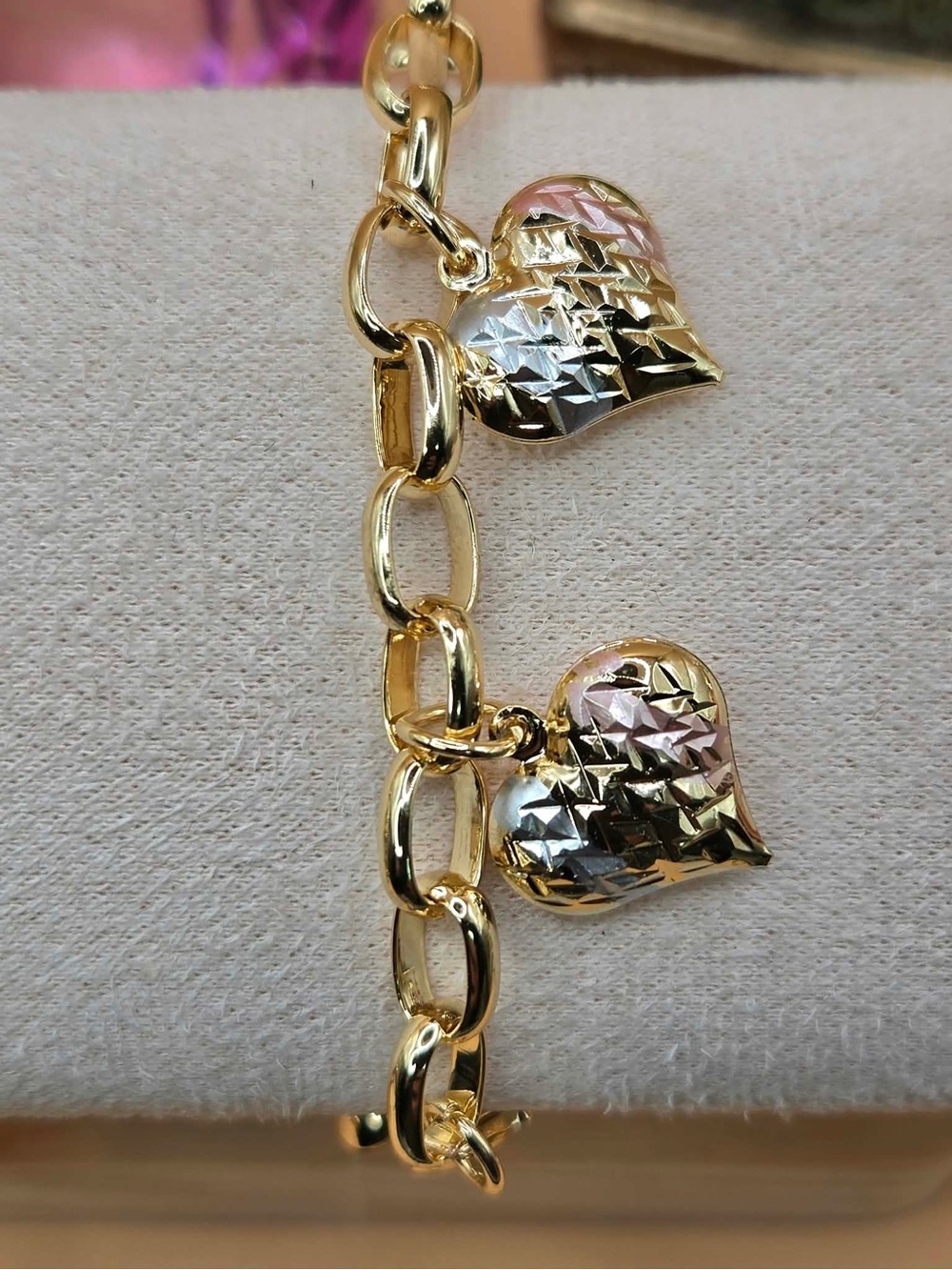 3Tone Heart Charm Bracelet - Women's Jewelry
